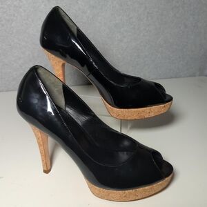 Cole Haan Mariela Air Black Patent Open Toe Stiletto Platform Heels 10